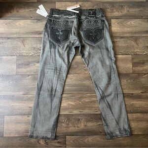 Rock Revival Men's Embellished Armory Biker Jeans Grey Wash Size 38x32